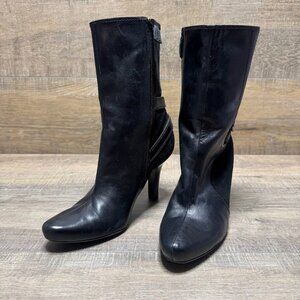 Cole Haan Maret Mid Calf Black Leather Stiletto Heel Boots Women's Size 7.5